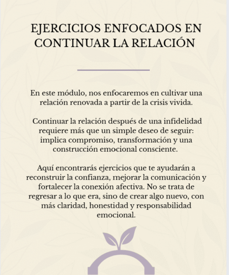 Módulo 9 – Ejercicios para Reconstruir la Relación Después de una Infidelidad
