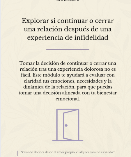Módulo 5: ¿Seguir o soltar después de una infidelidad?